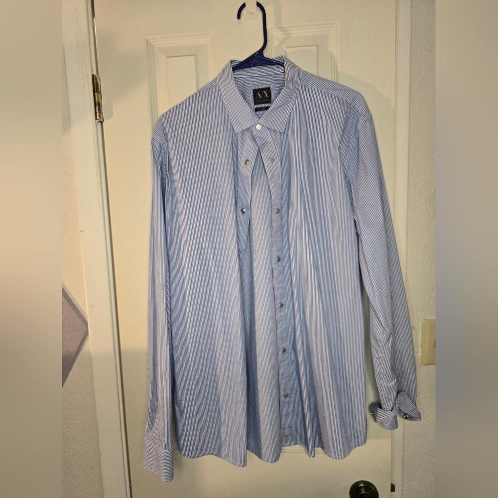 Armani Exchange Blue Dress Shirt Long Sleeve